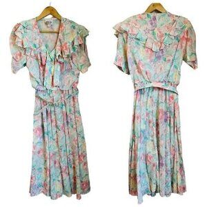 Vintage 80’s Fairycore Floral Ruffle Cottagecore Retro Women’s Size Small